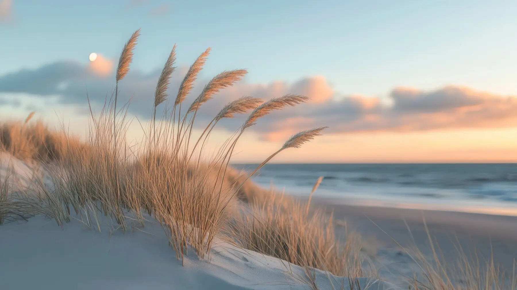 Golden-hour dune grass overlooking the quiet beaches near Sea House Villas in North Myrtle Beach, South Carolina.